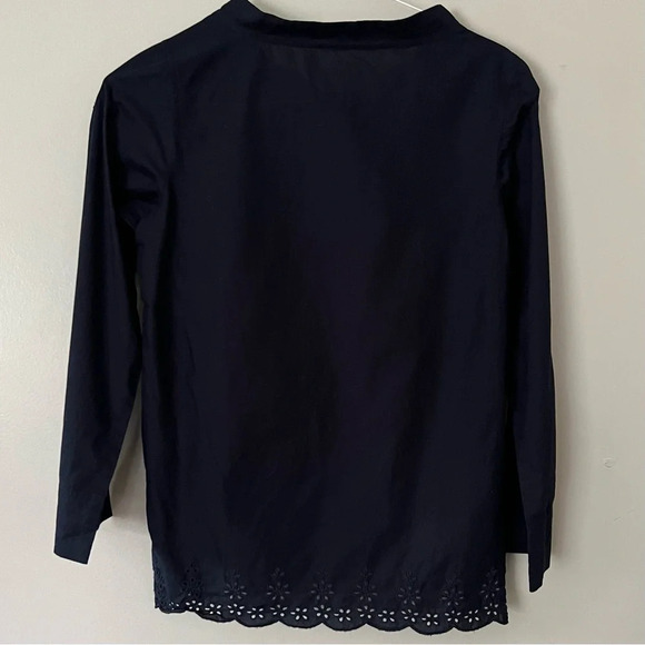J. Crew Eyelet 100% Cotton Top Navy Blue Lace Cottagecore Lightweight Feminine - Picture 10 of 11